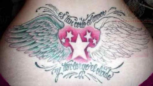 Winged Heart And Stars Tattoos On Lowerback